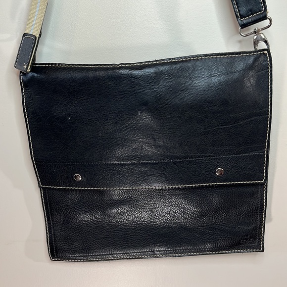 Rafe Black Leather mail type bag with canvas buckle strap - Picture 2 of 15